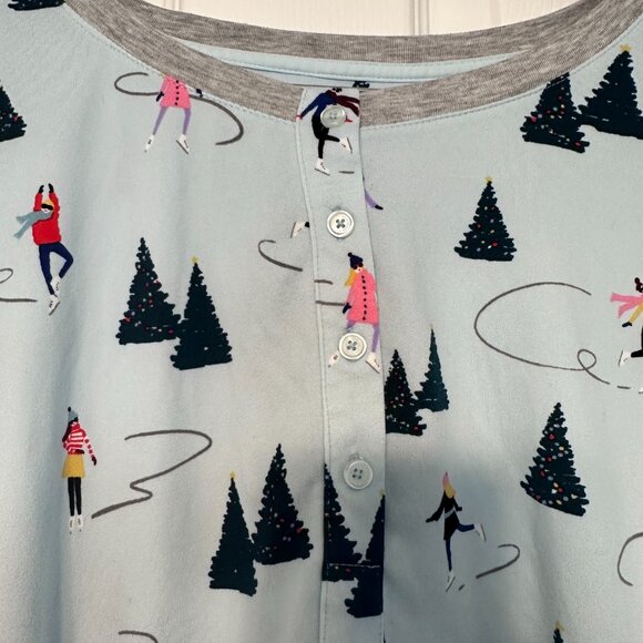 Kate Spade Holiday Christmas Skating Winter Blue Gray Jogger Pajamas Size XL - Picture 4 of 12